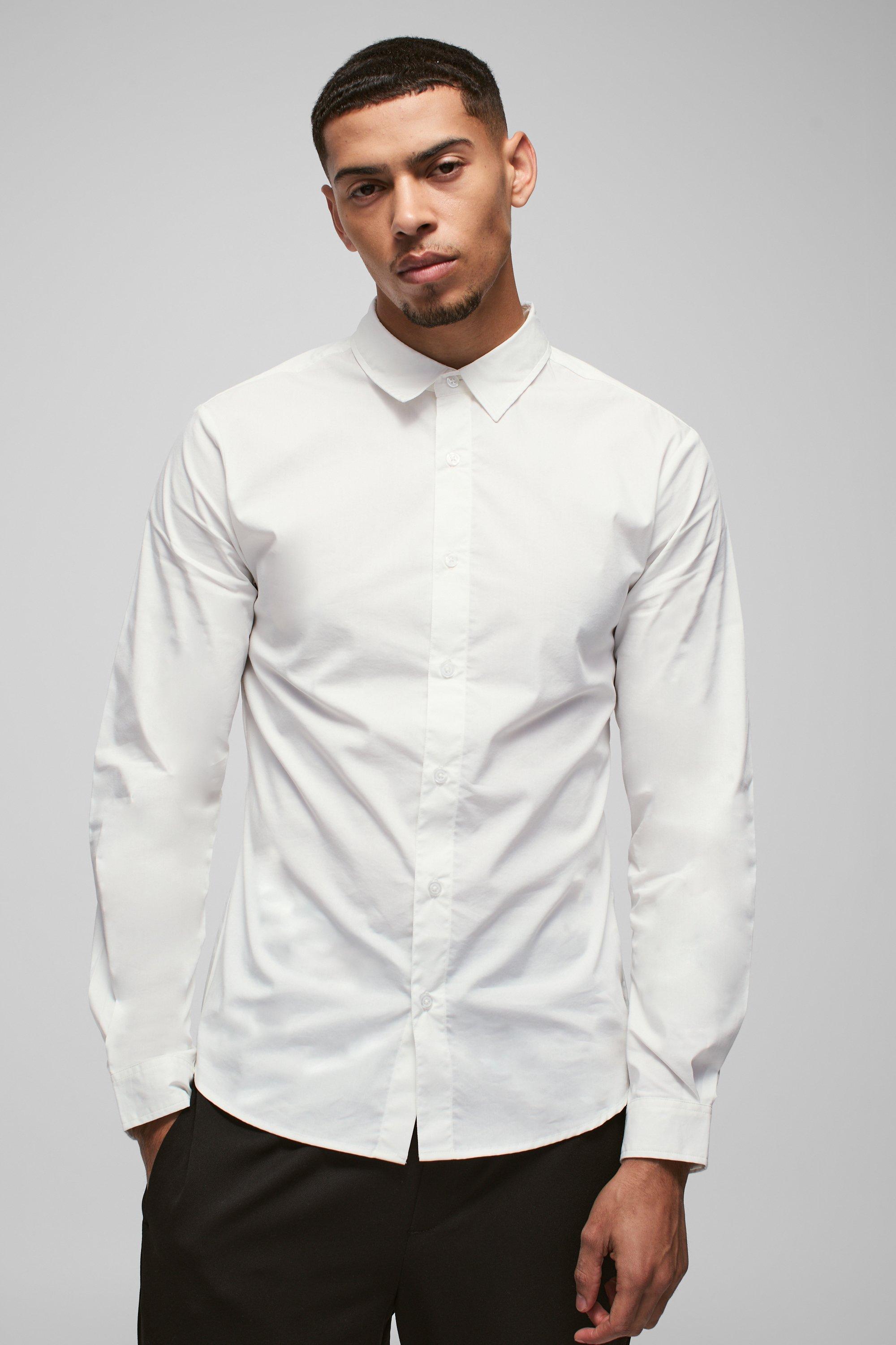 Long Sleeve Slim Shirt, Bianco