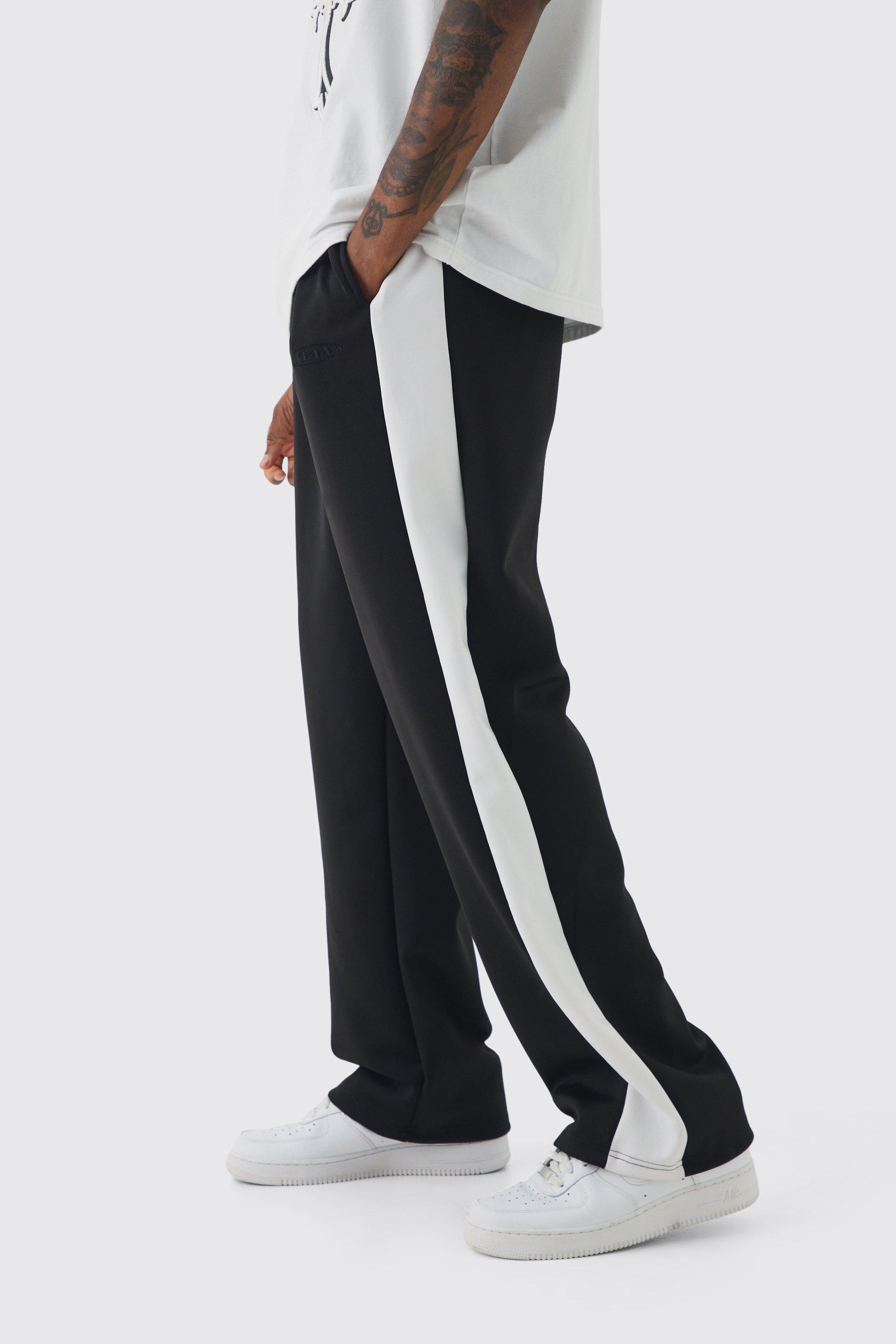 Tall Tricot Side Panel Embroidered Relaxed Fit Trousers, Nero