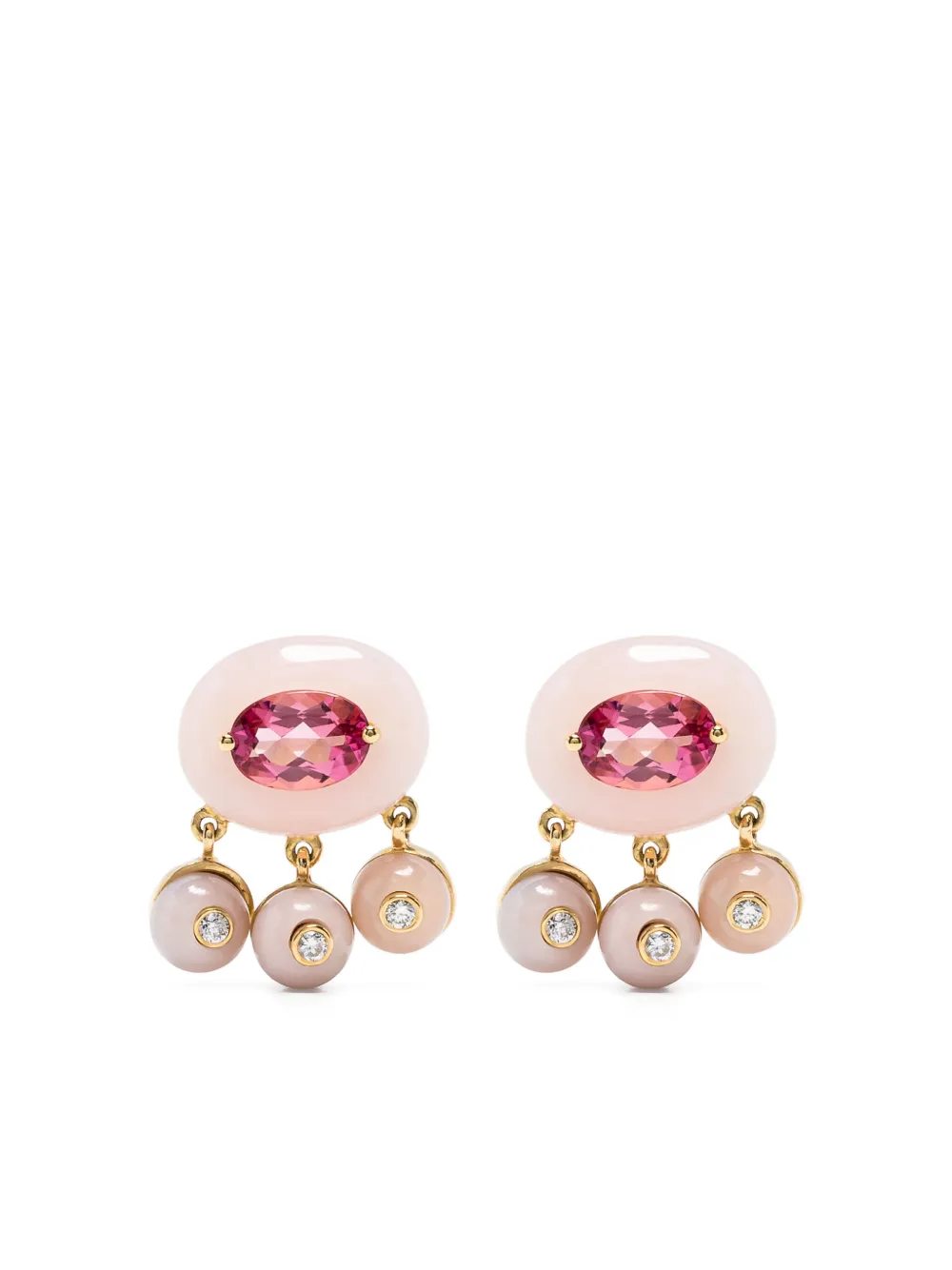 Sauer 18kt yellow gold Boto-Cor-De-Rosa diamonds and tourmaline earrings - Oro