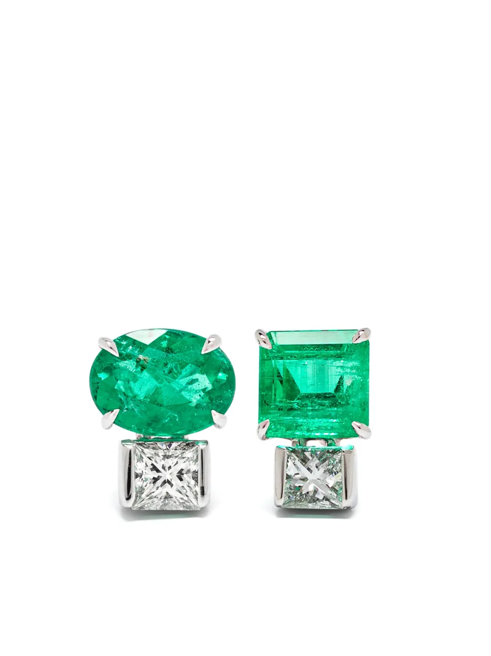 Sauer 18kt white gold Agnes diamond and emerald earrings - Argento
