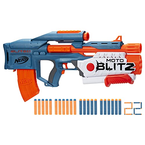 Hasbro Nerf Elite 2.0, Blaster Motoblitz Cs-10, Lancio Motorizzato A 10 Dardi, Lancio Airblitz Da 6 Dardi In Una Volta, Caricatore, 22 Dardi Elite, Mu