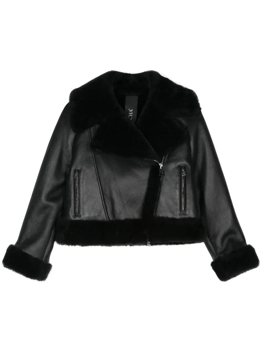 Blancha shearling-trim leather jacket - Nero