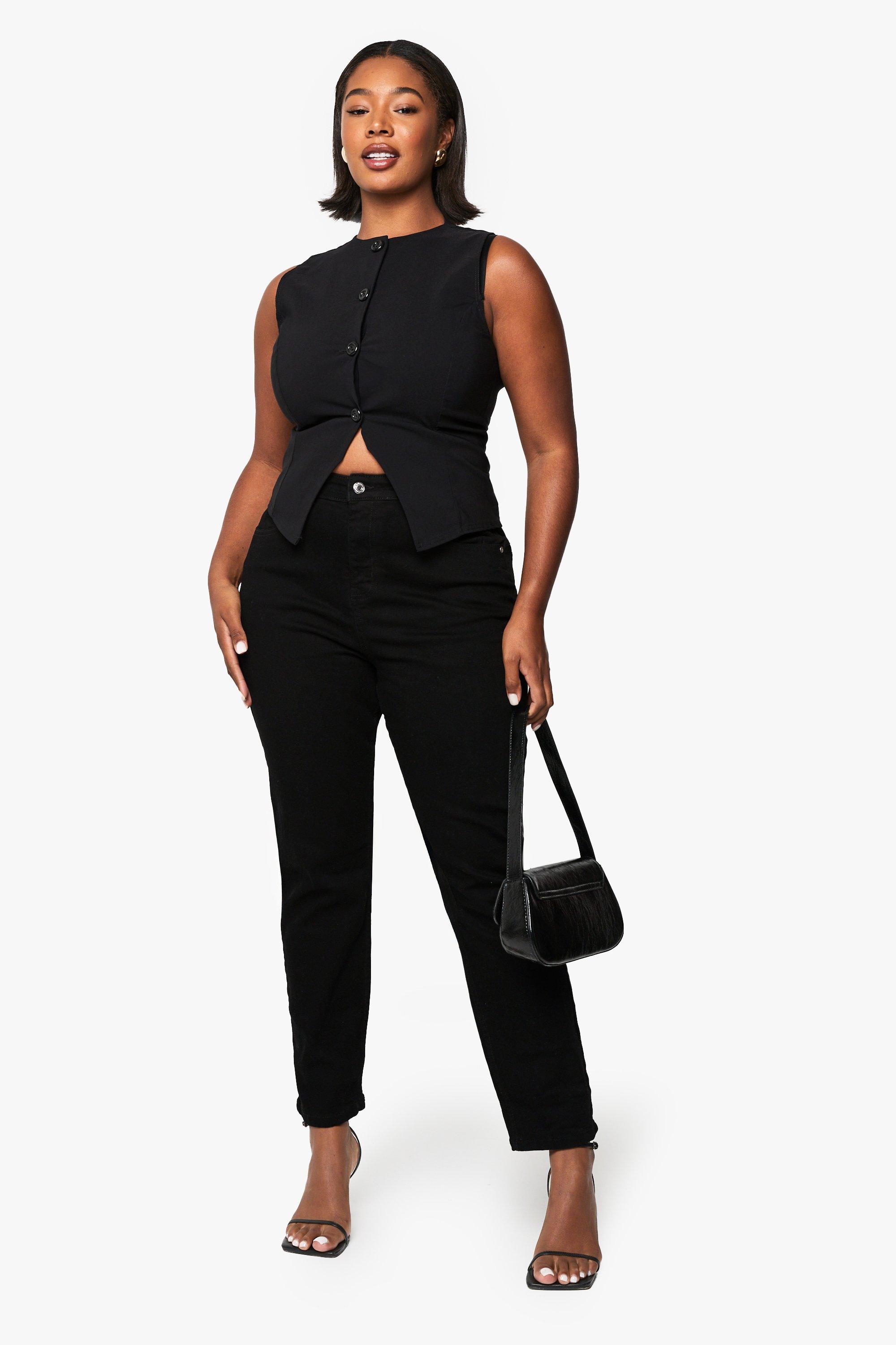 Plus Butt Shaper High Rise Skinny Jeans, Nero