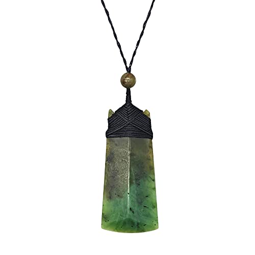 81Stgeneration Collana Pendente Unisex Intagliato A Mano Giada Nefrite Pietra Verde Lunga Lama Toki