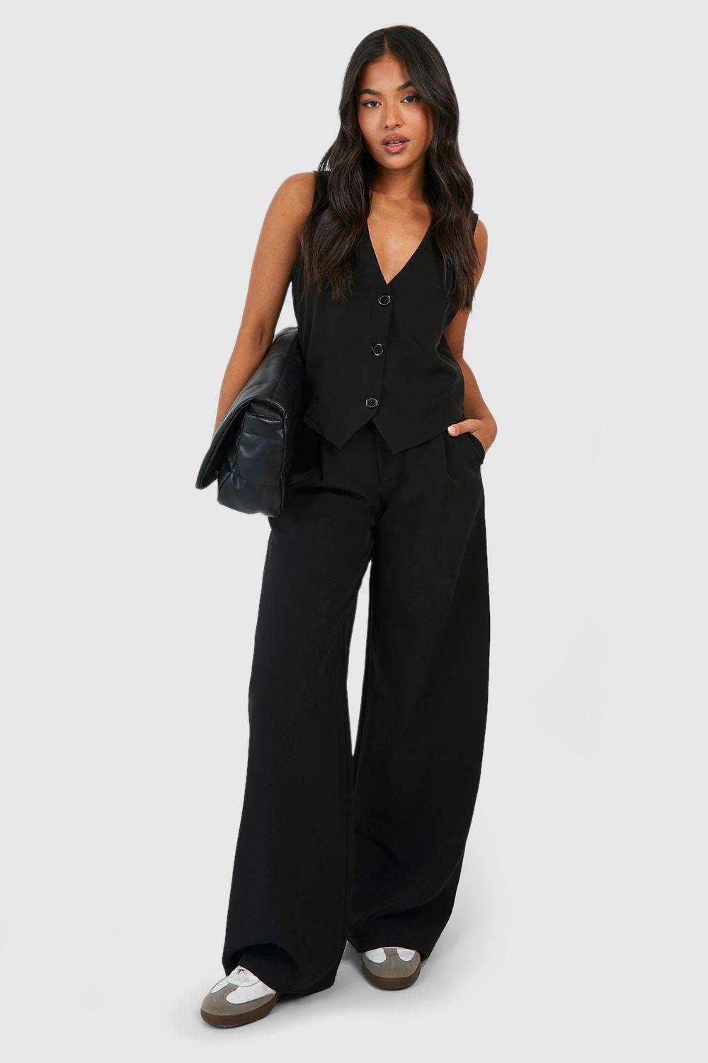 Petite Tailored Wide Leg Trouser, Nero