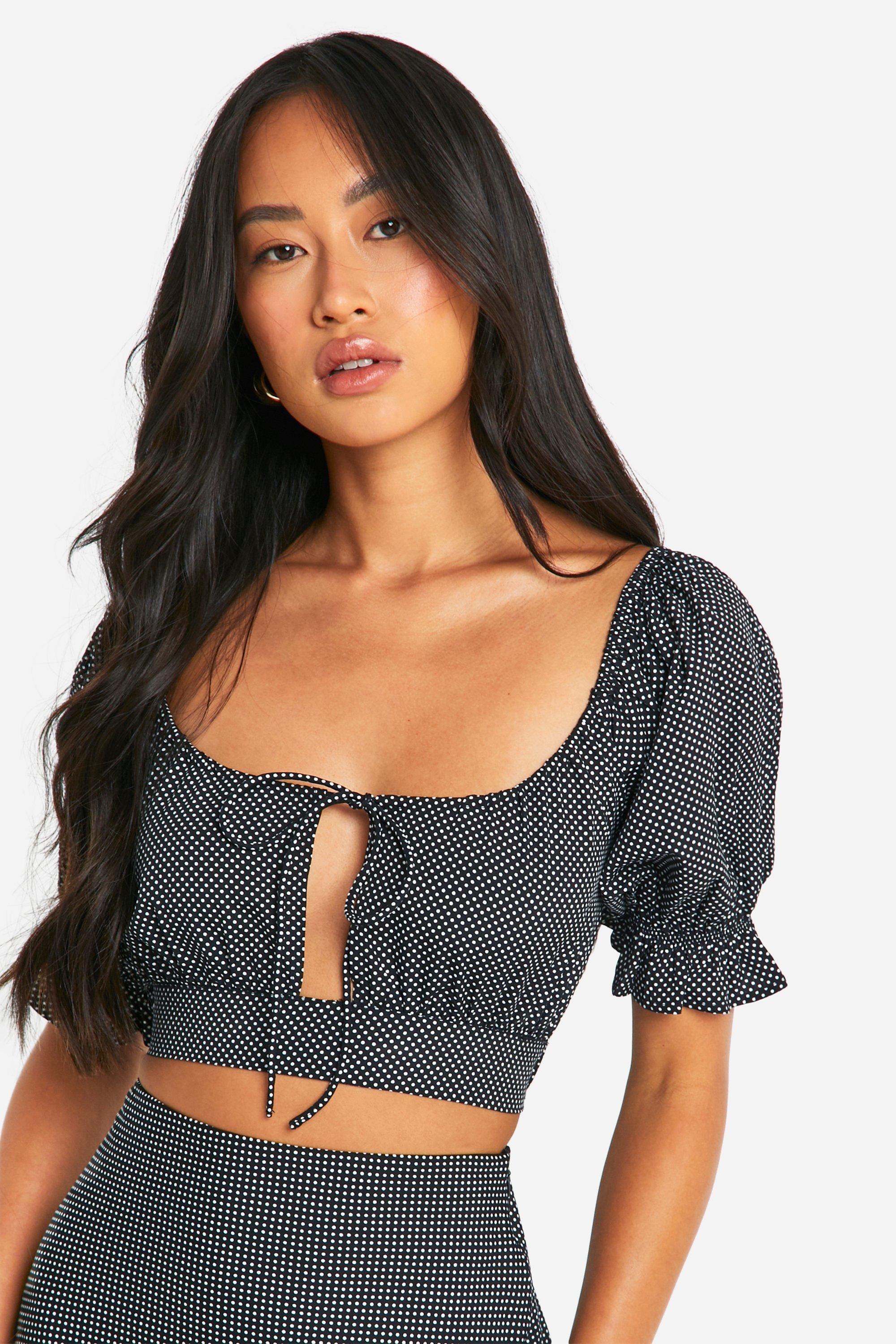 Polka Dot Crop Top, Nero