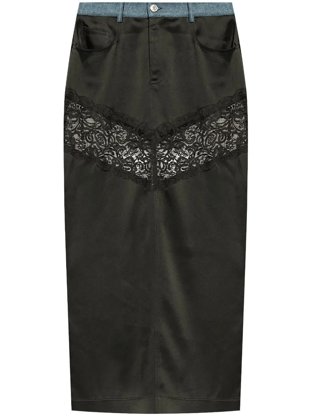Blumarine long straight skirt with lace insert - Nero