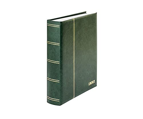 Lindner Stamp Stockbook- Green Cover- 60 White Pages- Glassine Strips- Double Glassine Interleaving