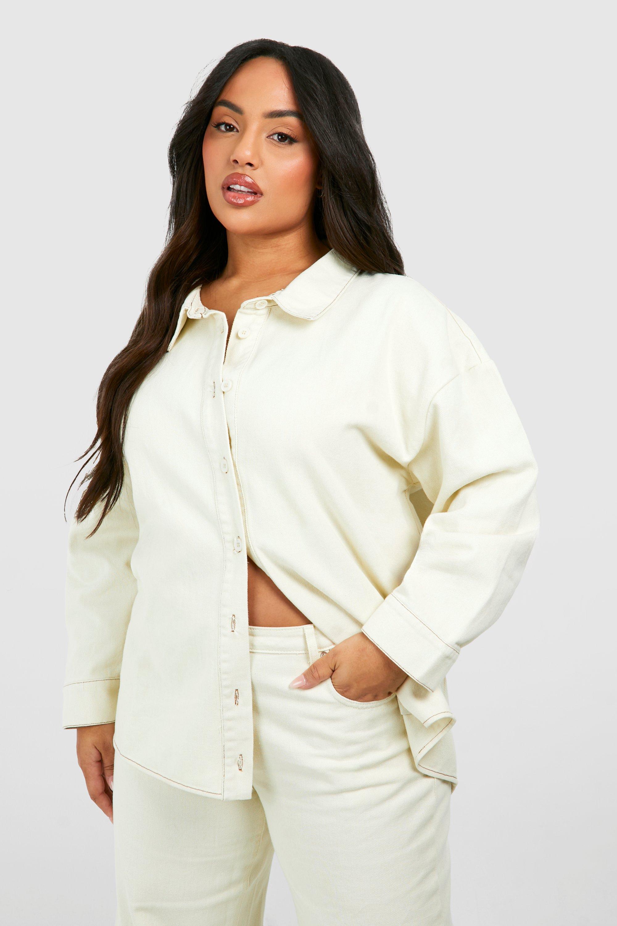 Camicia in denim Plus Size oversize in denim, Cream