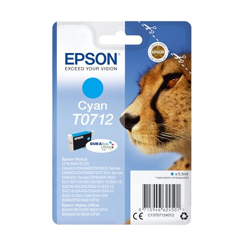 Epson T071 Serie Ghepardo, Cartuccia Originale Getto D'Inchiostro Durabrite Ultra, Formato Standard, Ciano