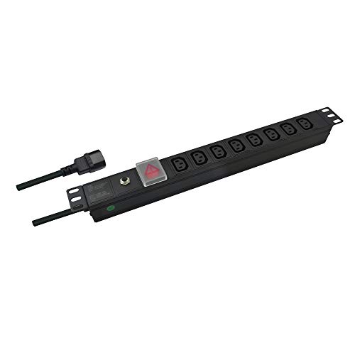 Helos Ciabatta Elettrica Professionale Da 19", 8 Prese, C13, 2 M, Con Interruttore, Colore: Nero