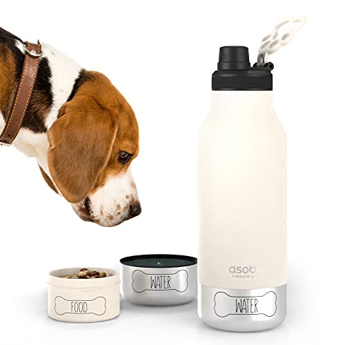 Asobu - Dog Bowl Buddy – Bottiglia In Acciaio Inox Con 2 Ciotole, Colore Bianco