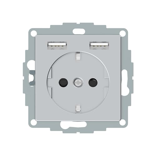 Schneider Electric Merten Meg2366-0460 - Presa Usb Tipo A+A System M, In Alluminio, Presa Schuko Usb Da Incasso, Presa A Incasso, Per Smartphone, Tabl