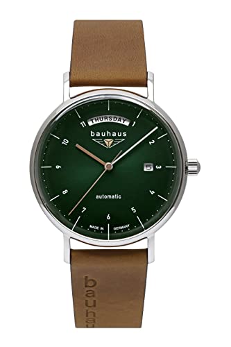 Bauhaus Orologio Automatico Da Uomo Con Visualizzazione Giorni Della Settimana Con Cinturino In Pelle 2162-4, Verde, Classico