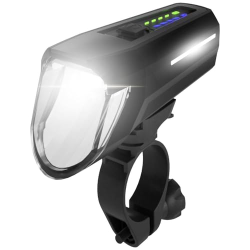 Fischer Luce Anteriore A Led Per Bicicletta, 110 Lux, Con Modalità Sensore, Regolazione Della Portata Luminosa, Fino A 20 Ore, Colore Nero, 1 Pezzo