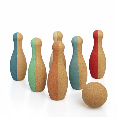 Korko Bowling Set Da Bowling In Sughero Con 7 Pezzi, Dai 18 Mesi In Su