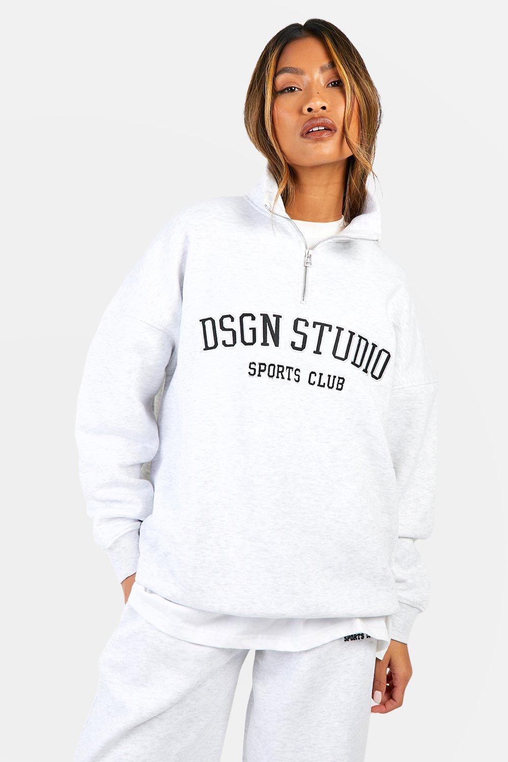 Dsgn Studio Applique Oversized Half Zip Sweatshirt, Grigio
