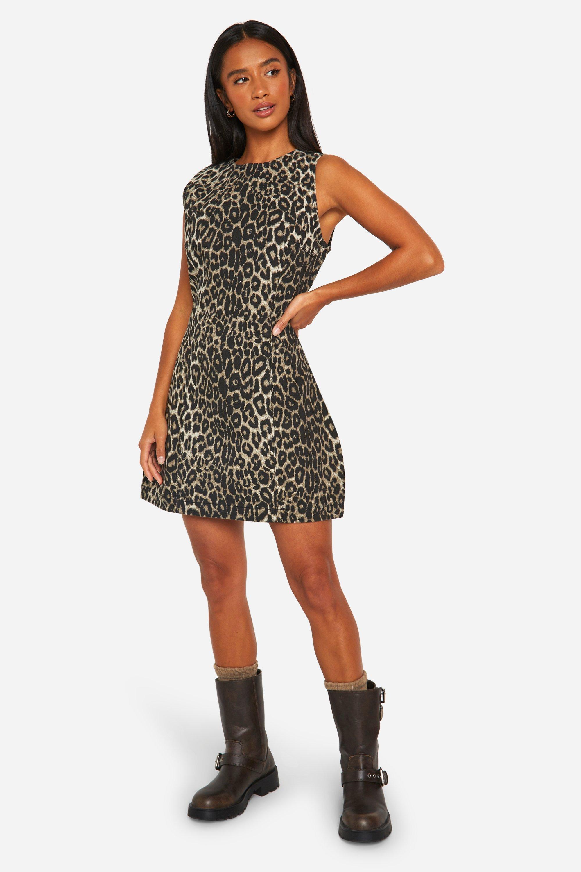 Petite Leopard Denim Mini Dress, Multi