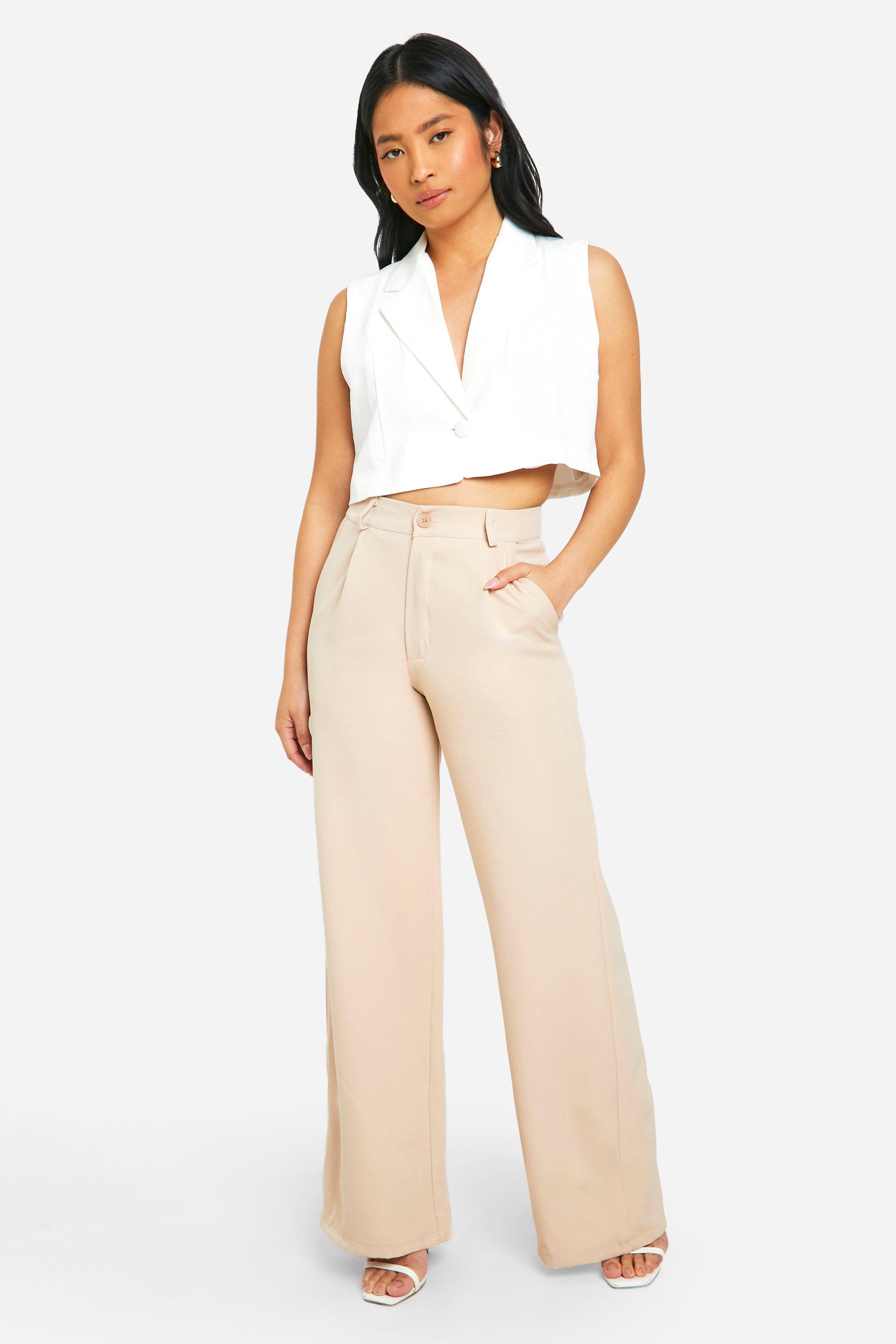 Petite Tailored Wide Leg Trouser, Beige
