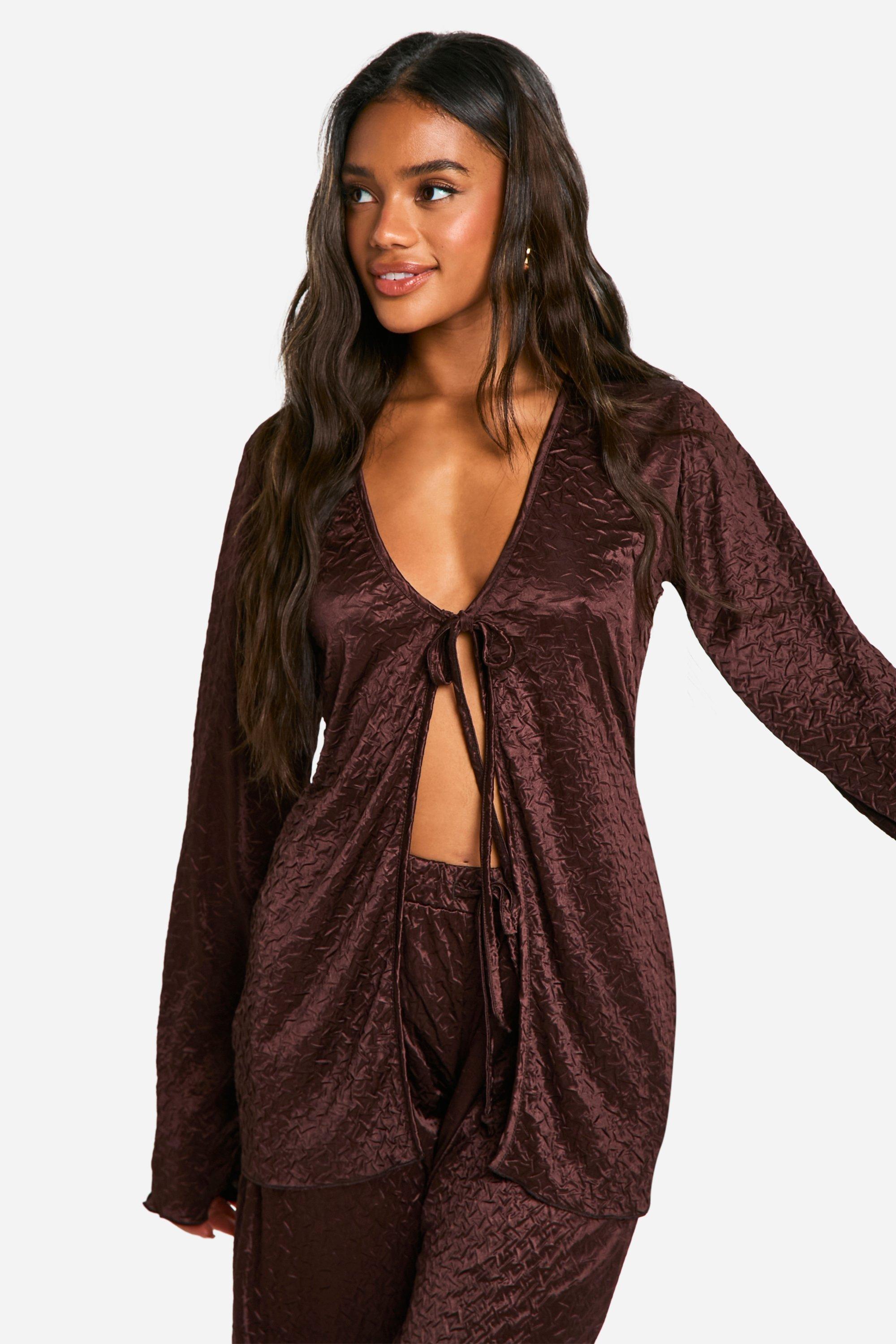 Crushed Satin Beach Shirt, Brown
