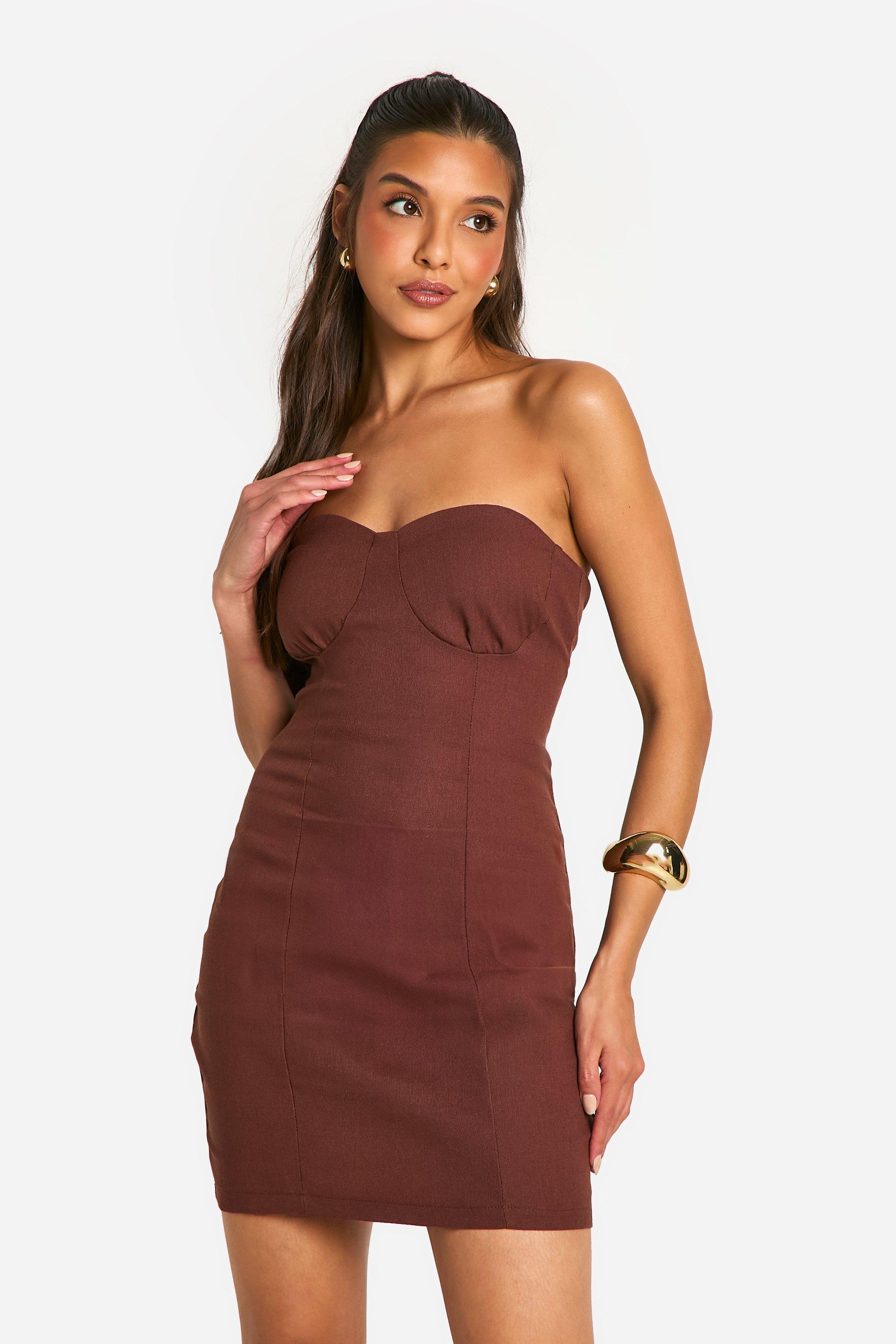 Bandeau Mini Dress, Brown