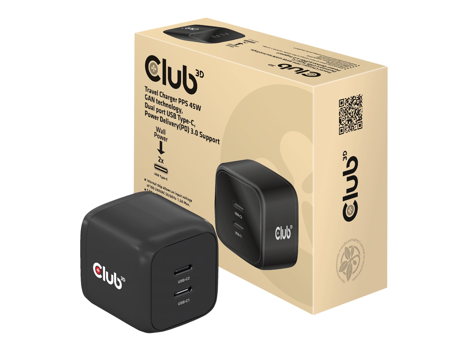 Club 3D CAC-1909EU Interno AC 20 V Nero Caricabatteria CAC-1909EU