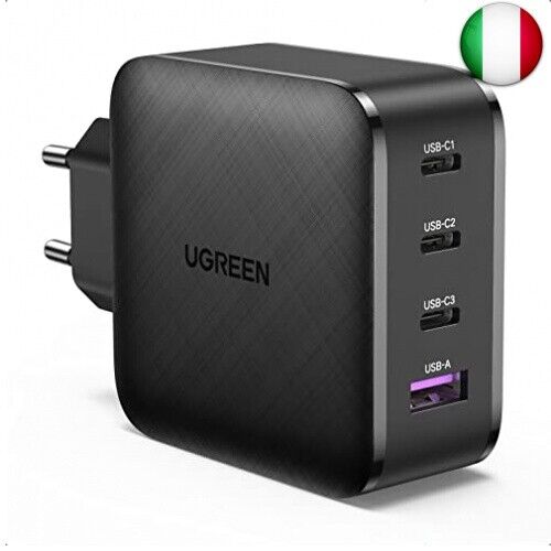 UGREEN Caricatore USB C 65W, Alimentatore USB C con GaN Tech, 3xUSB-C & 1xUSB-A
