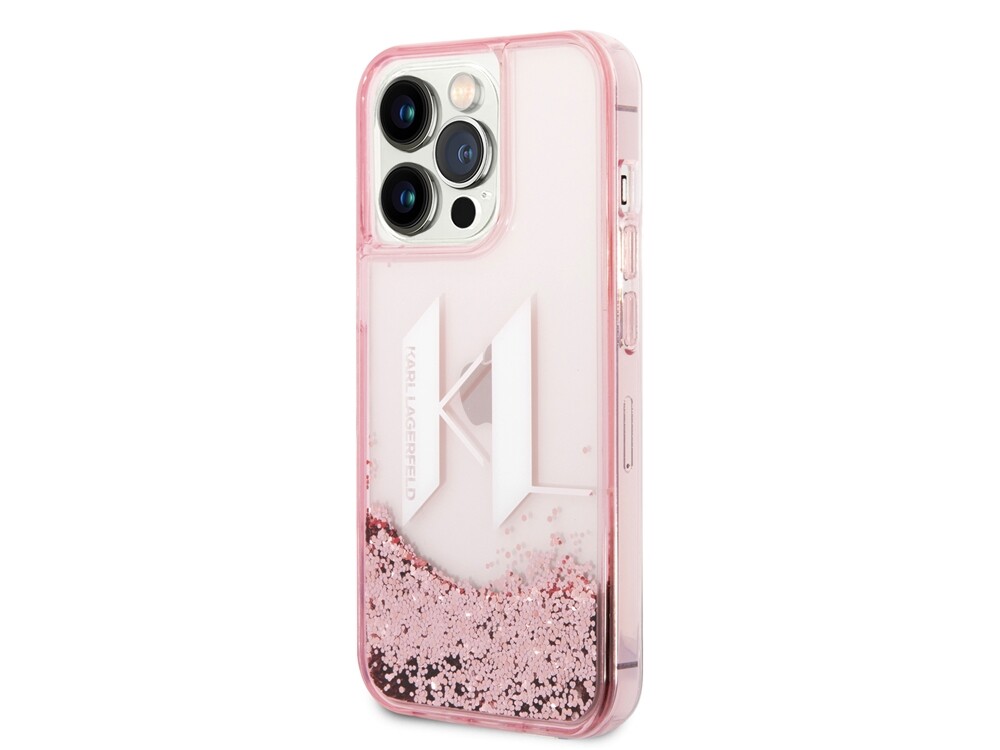 Karl Lagerfeld, Cover per iPhone 14 Pro Max Floating KL Glitter, Rosa