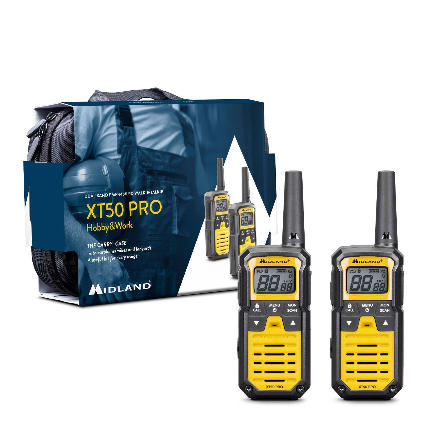 Midland XT50 PRO Hobby & Work Twin Walkie Talkie C1464.01 IPX2 85 CANALI VOX