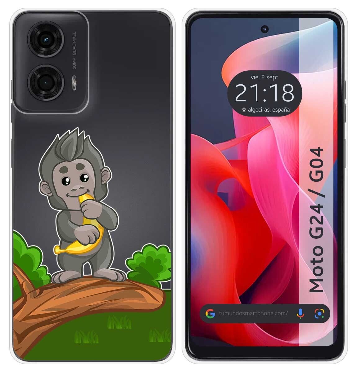 Cover Silicone Trasparente per Motorola Moto G04/G24 Disegno Mono Disegni