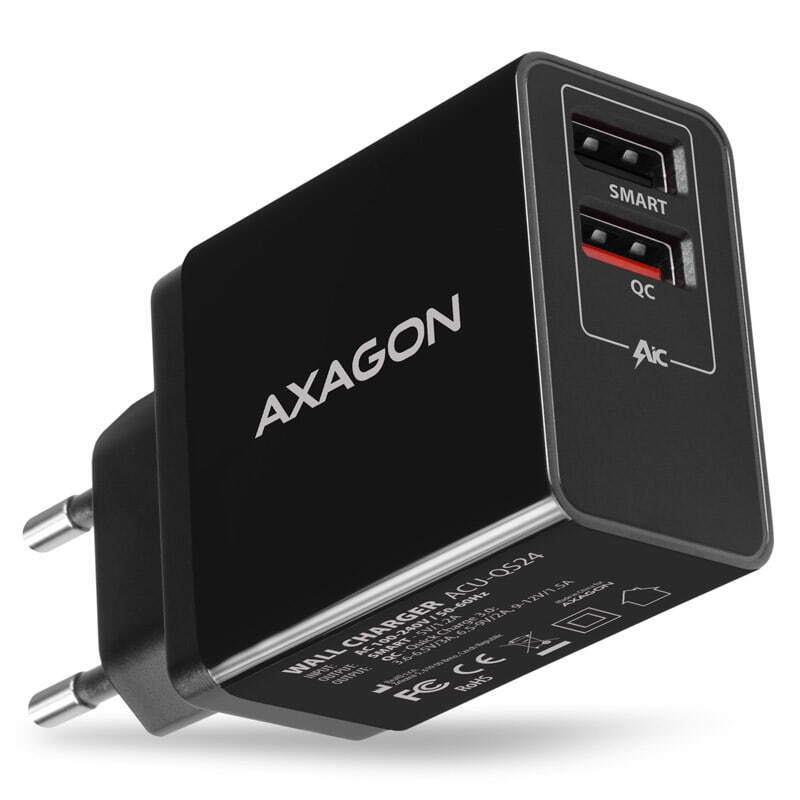 AXAGON ACU-QS24 Interno AC 12 V Nero Caricabatteria ACU-QS24