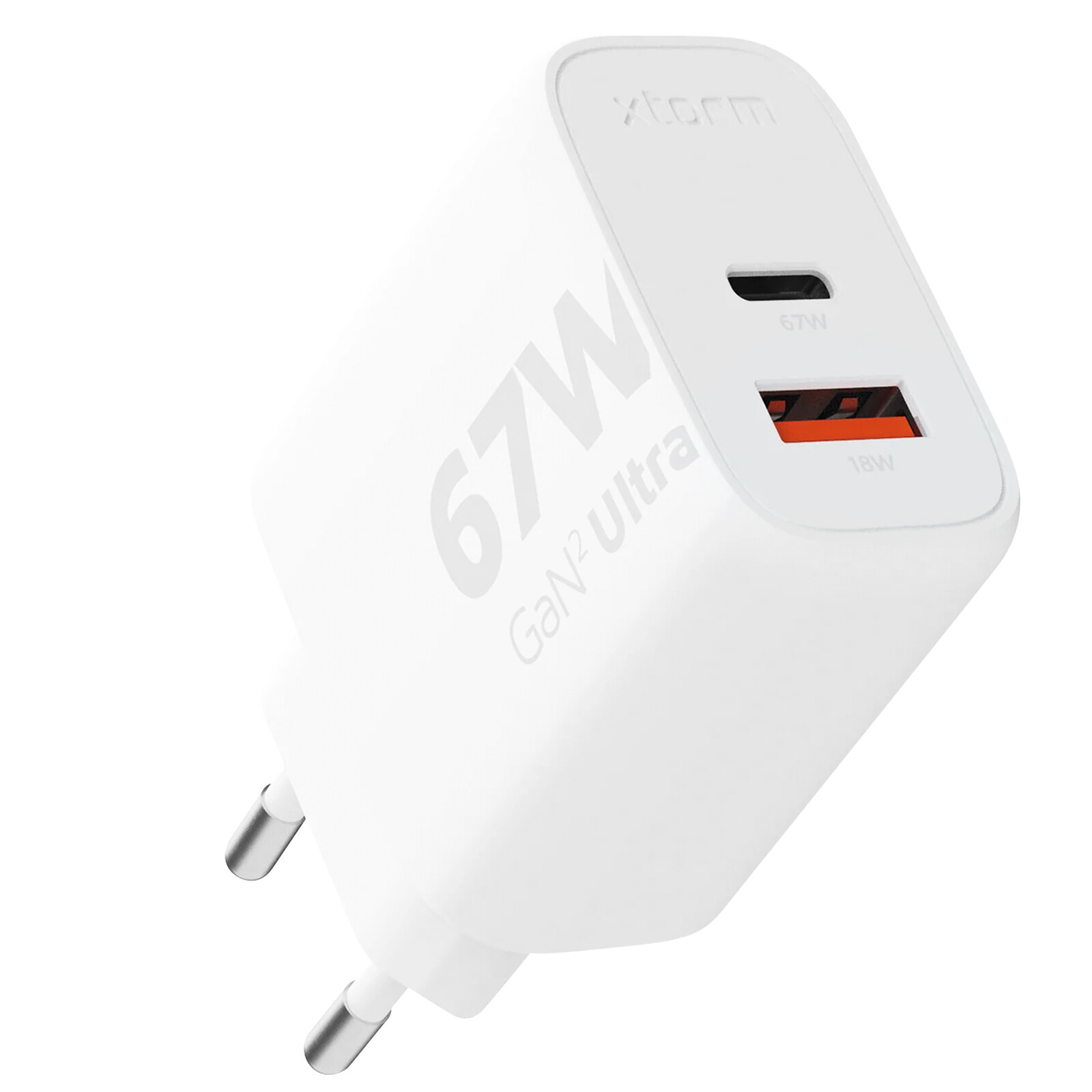 Xtorm, Caricabatterie da muro GaN² 67W USB-C + USB compatto, Bianco