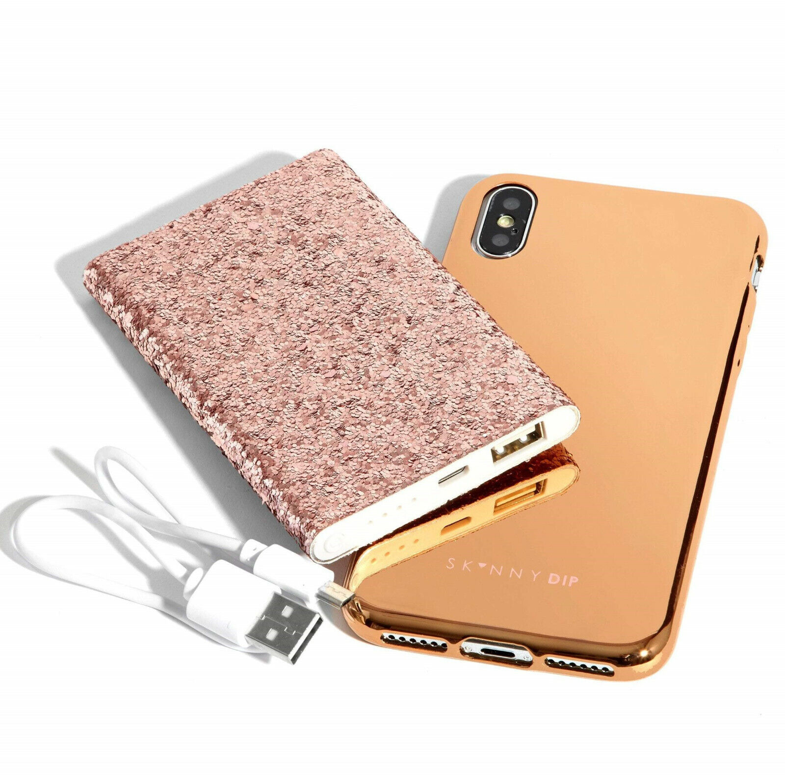 Skinny Dip Oro Rosa IPHONE Xs / X Cover Con 4000mAh Brillantini Powerbank