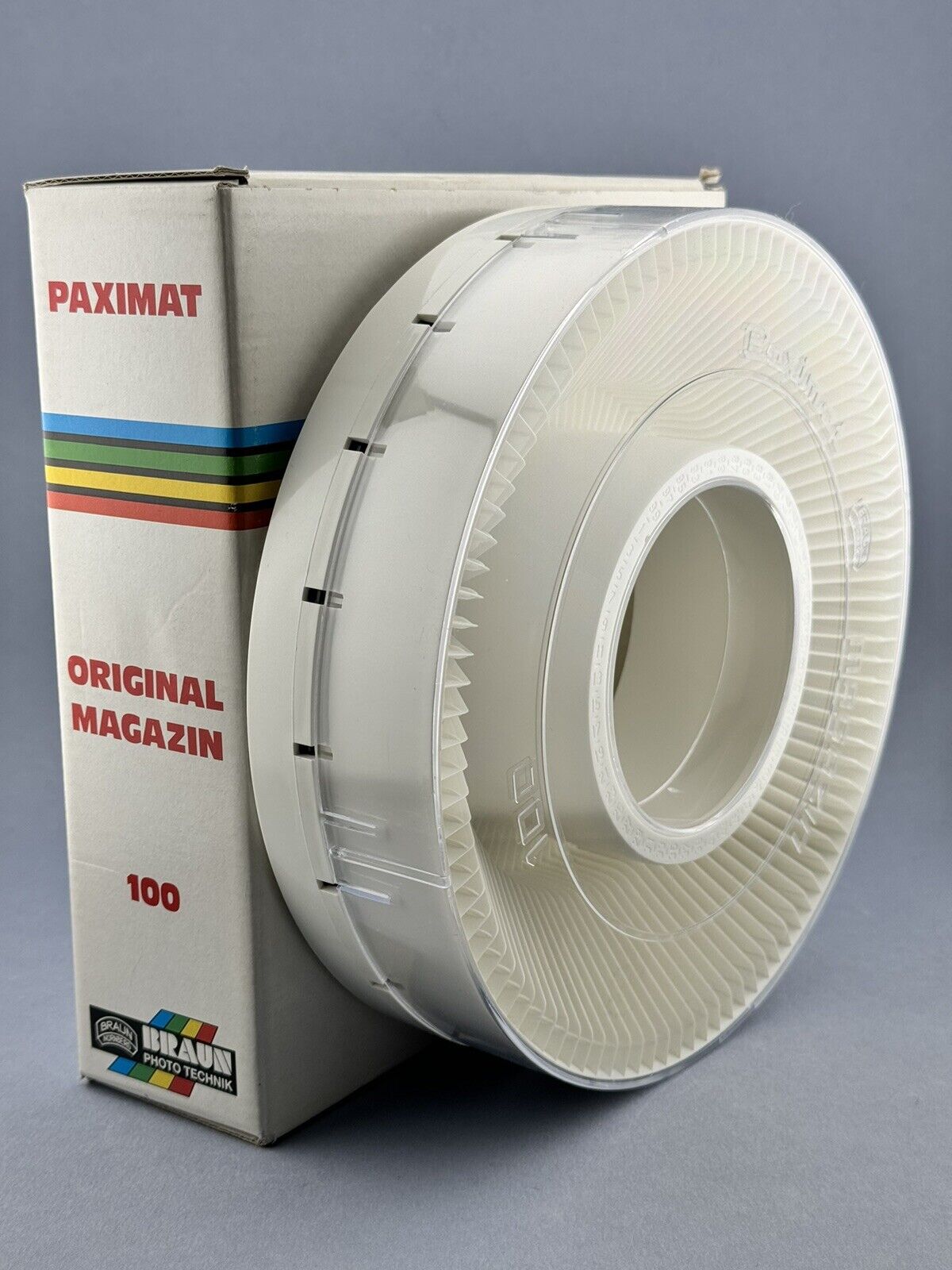 Caricatore circolare Braun Paximat  100 per proiettori diapositive. Storage box.