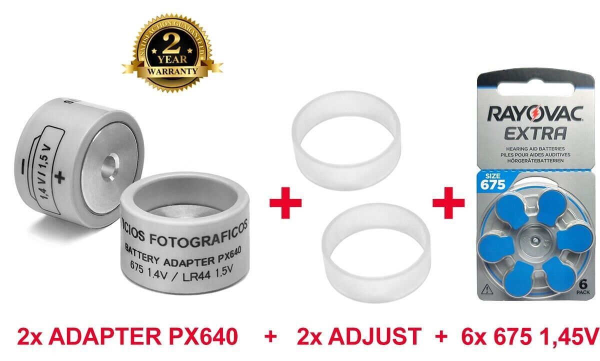 2 adattatori convertitore batteria PX640 + 2 regolatori + 6 batterie 675