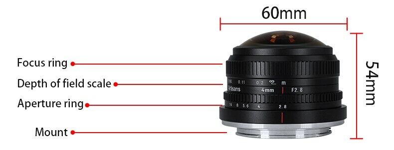 7artisans 2.8/4mm Nero Per Fuji Fx Fisheye Lente (1721495602)