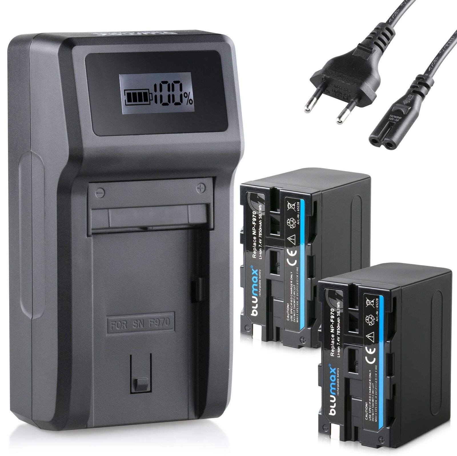 2X Blumax Akku NP-F970 / NP-F960 LG Zellen 7850mAh + Turbo-Ladegerät | (l3f)