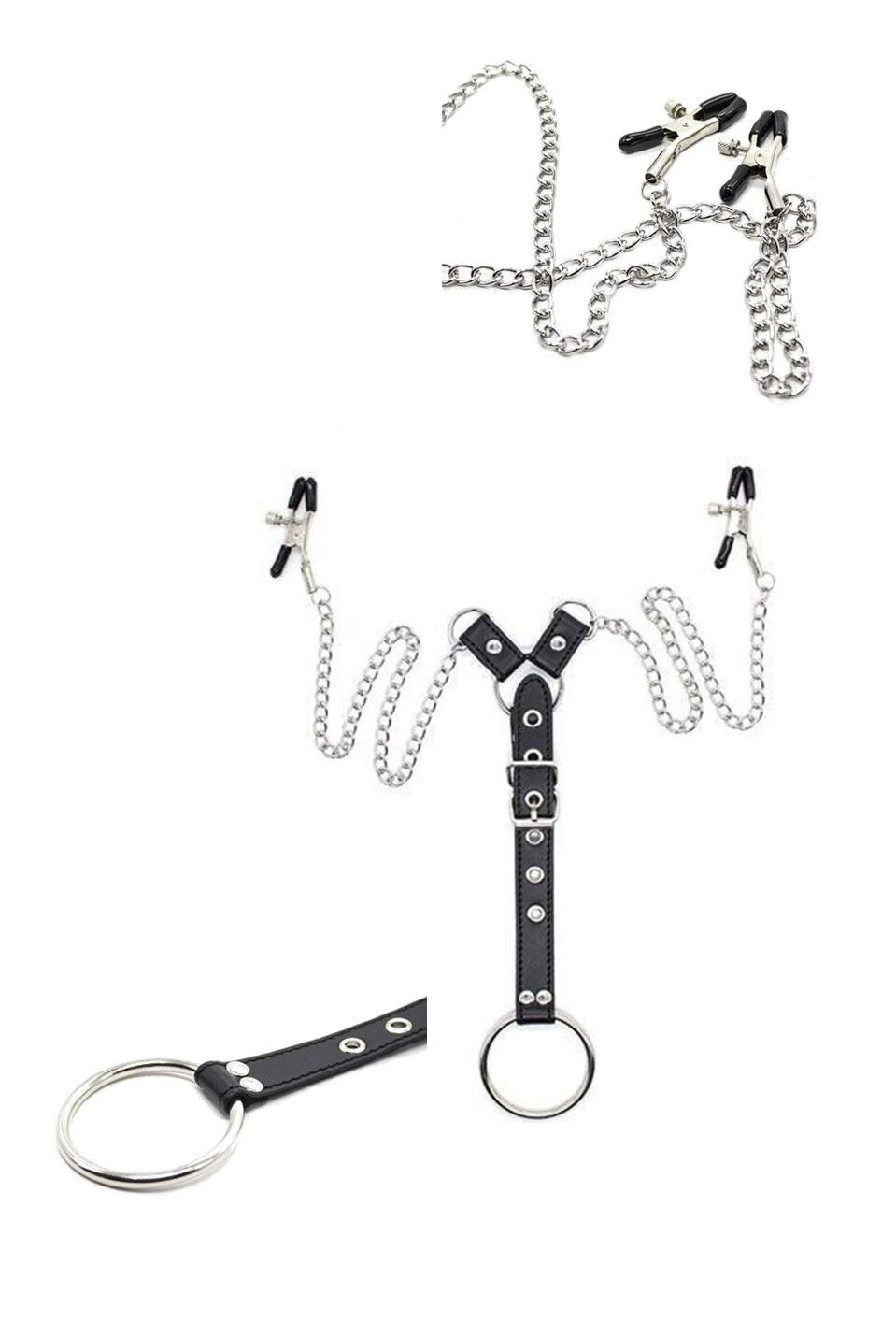 Pinze per capezzoli bondage costrittivo nipple clamps con anello fallico fetish