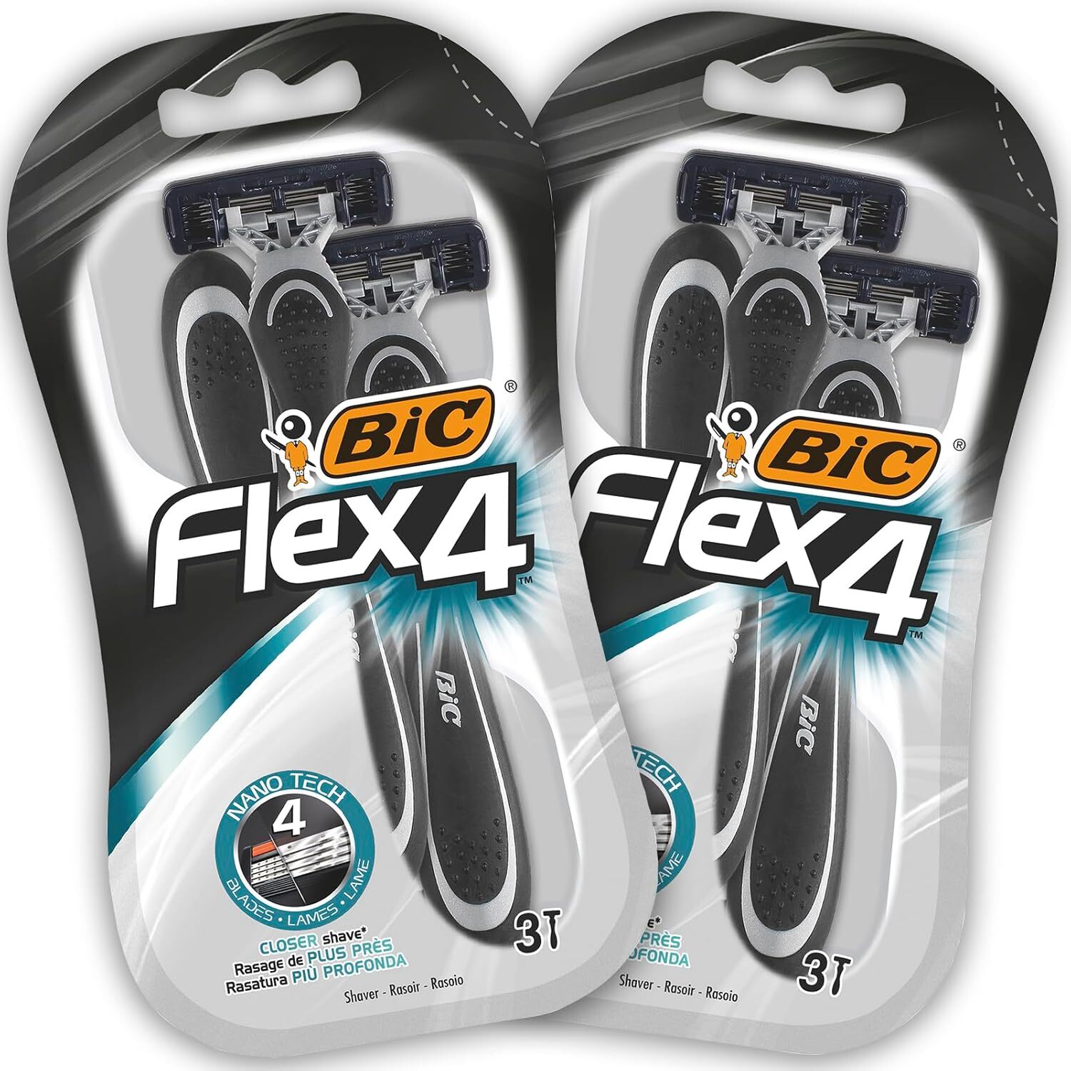BIC RAZORS Flex4 Rasoi Usa e Getta da Uomo, Confezione 2 Pacchi a 3 Pezzi