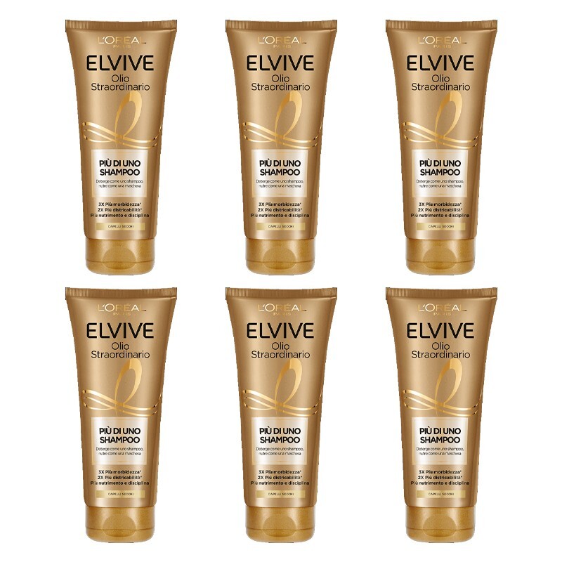 6pz L'OREAL ELVIVE Olio Straordinario più di uno shampoo Capelli secchi 200ml