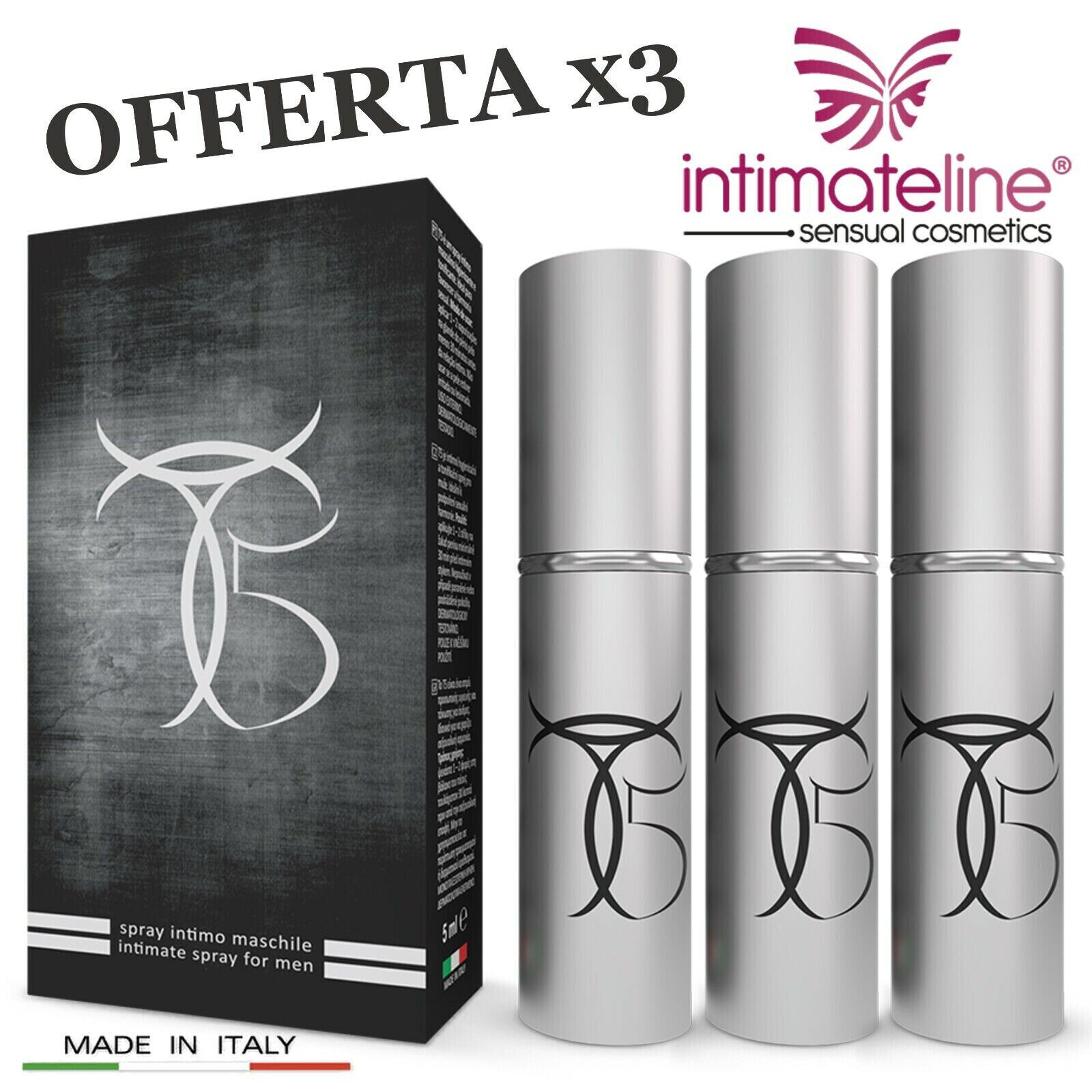 T5 Tauro x3 Spray Intimo Ritardante per Eaiaculazione Precoce Maschile Naturale