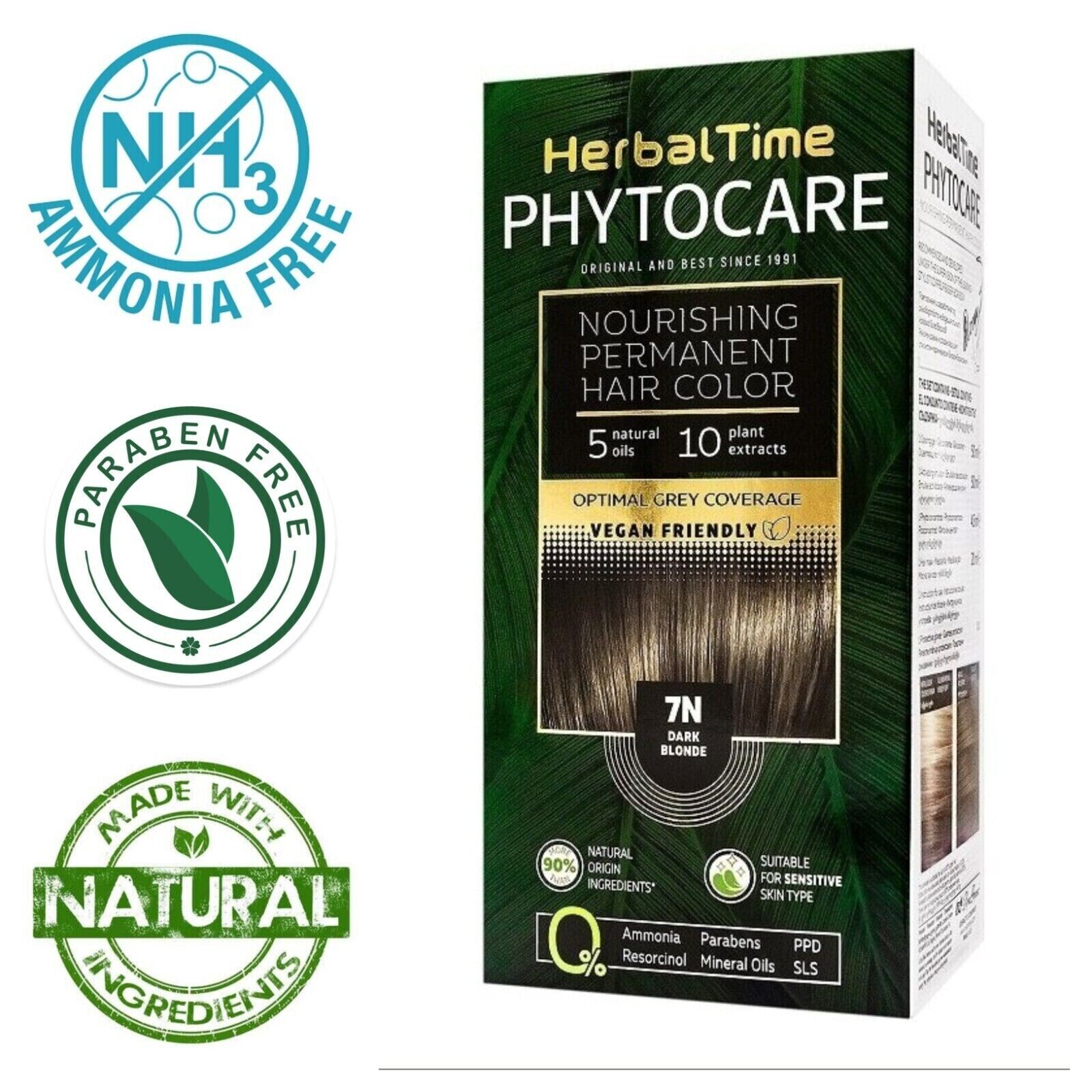 Tinta per capelli nutriente senza ammoniaca 7N Biondo scuro Herbal Time Phytocar