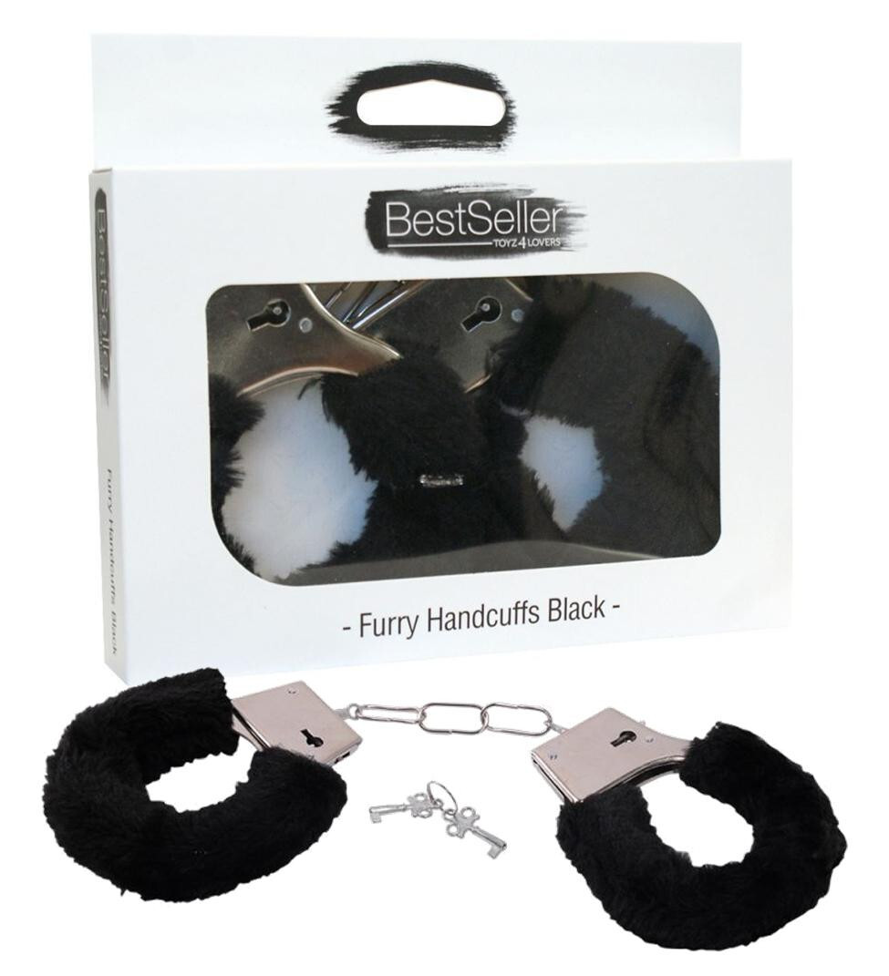 Manette in metallo con pelo nero bdsm sexytoys bondage costrittivo professionale