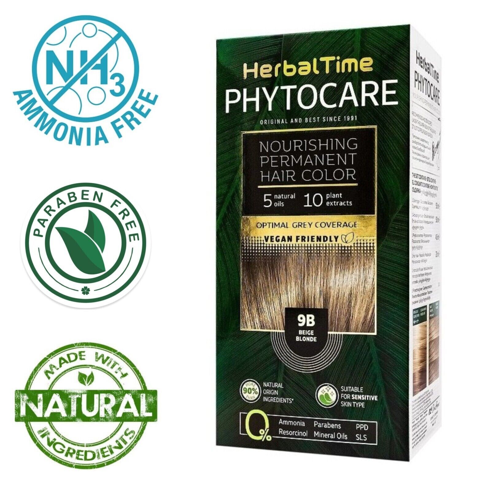 Tinta per capelli nutriente senza ammoniaca 9B Biondo beige Herbal Time Phytocar