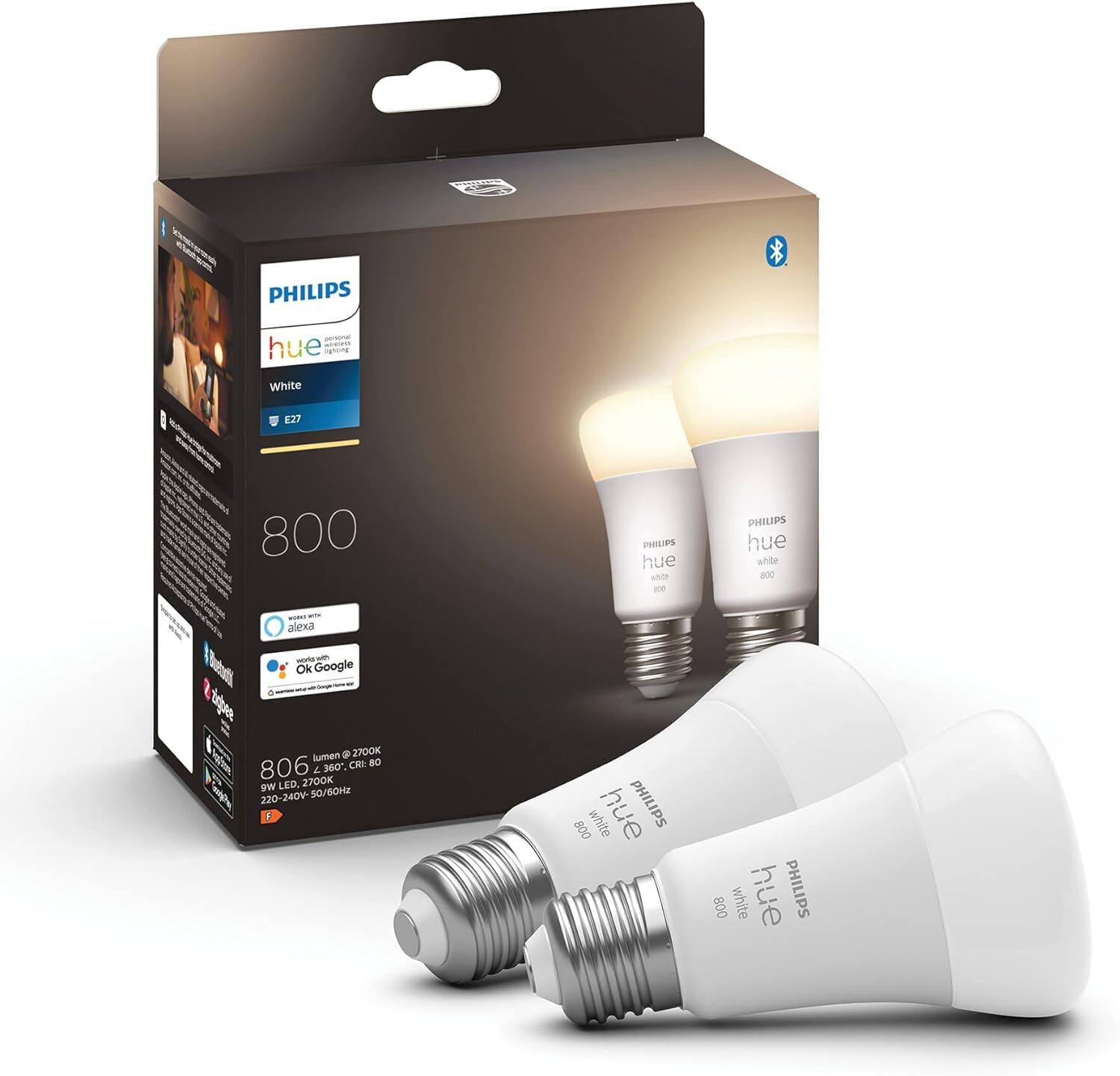 Philips Hue White 2 Lampadine LED Smart, Bluetooh, 2 Unità (Confezione da 1)