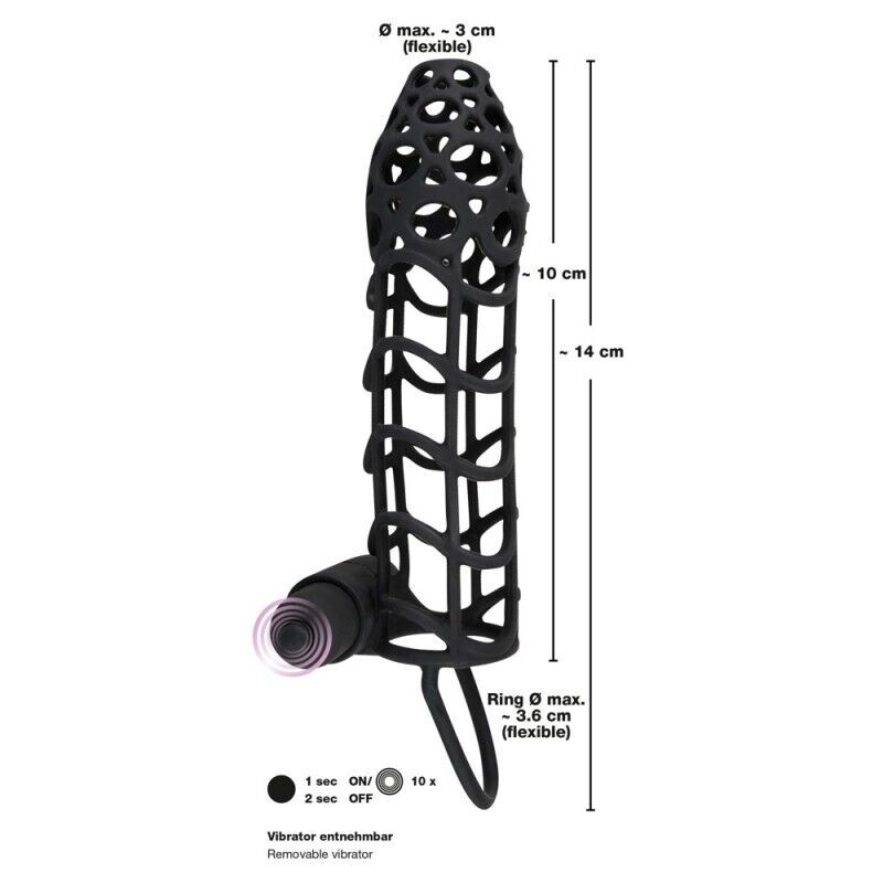 Prolunga Per Pene Guaina Fallica In Silicone Con Anello Testicoli Vibrante Black