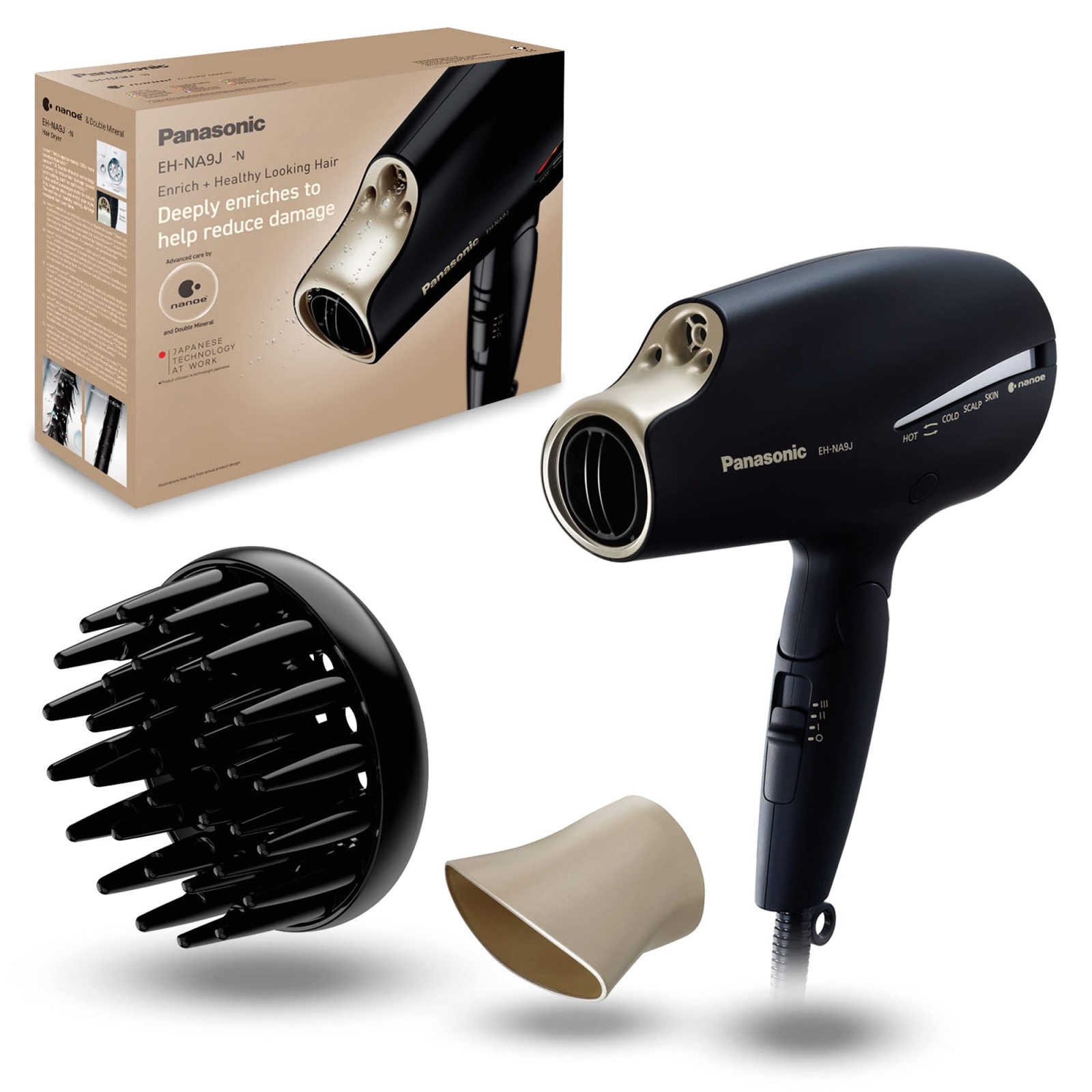 Panasonic NA9J-N825 Asciugacapelli Pieghevole con Nanoe & Double Mineral Tecnolo