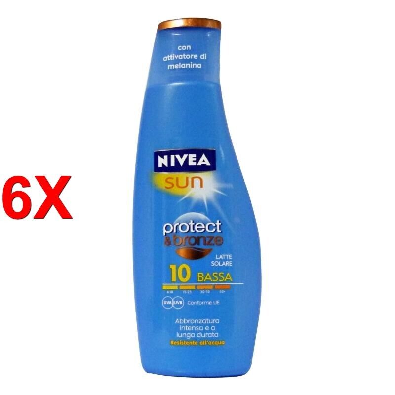 6 X NIVEA SOLARE 200 ML. FP10 LATTE BRONZE