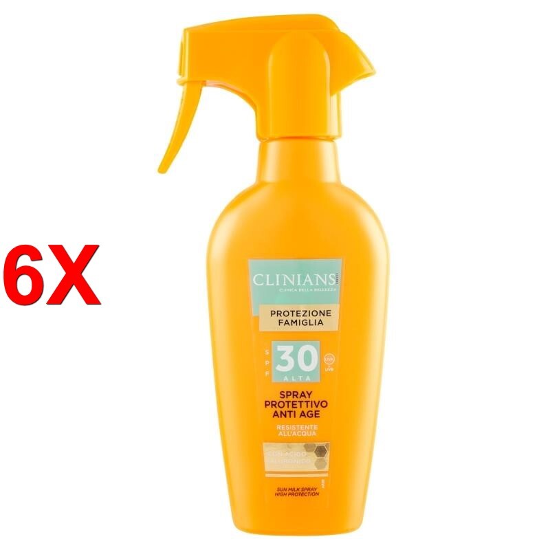6 X CLINIANS SOLARE 250 ML. FP30 SPRAY PROT.FAMIGLIA ANTI-AGE