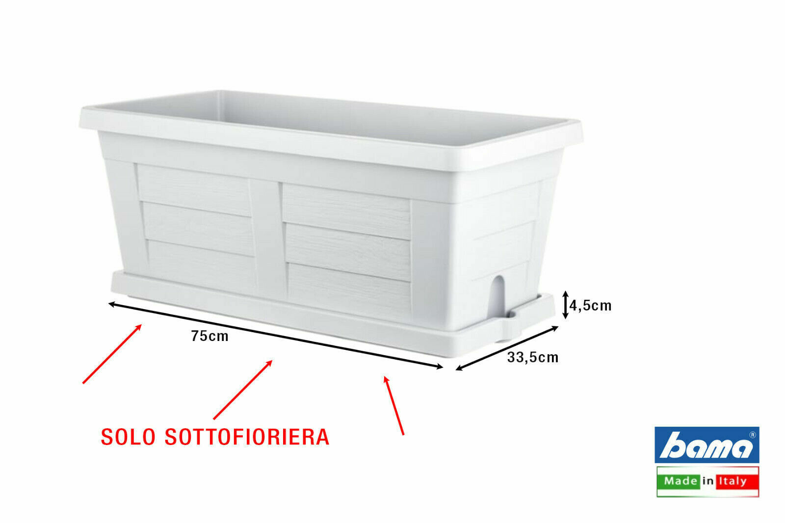 SOTTOFIORIERA TERRA EFFETTO LEGNO CM.80 GRIGIO CHIARO SENZA FIORIERA PLASTICA
